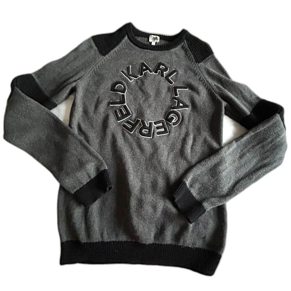 Karl Lagerfeld Kids Gray Black Cotton Logo Sweater
